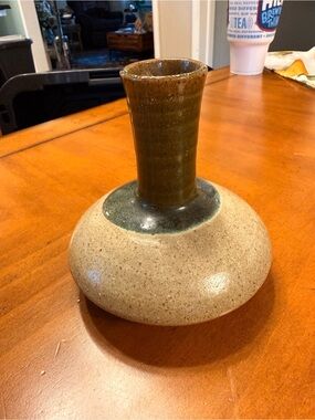Handmade Ceramic Bud Vase in Olive Green and Speckled Cream